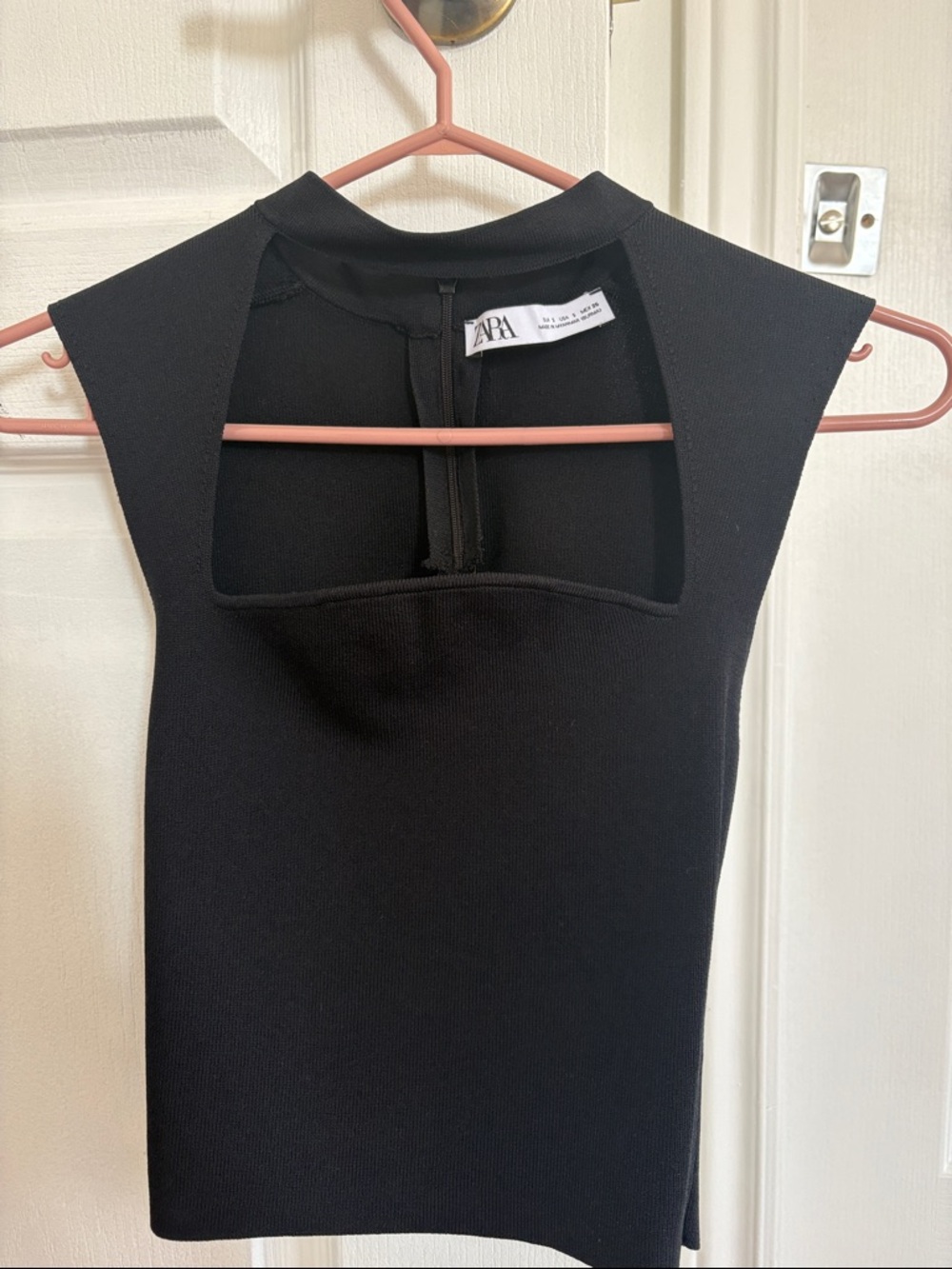 Zara Black Sleeveless Square-Back Knit Top